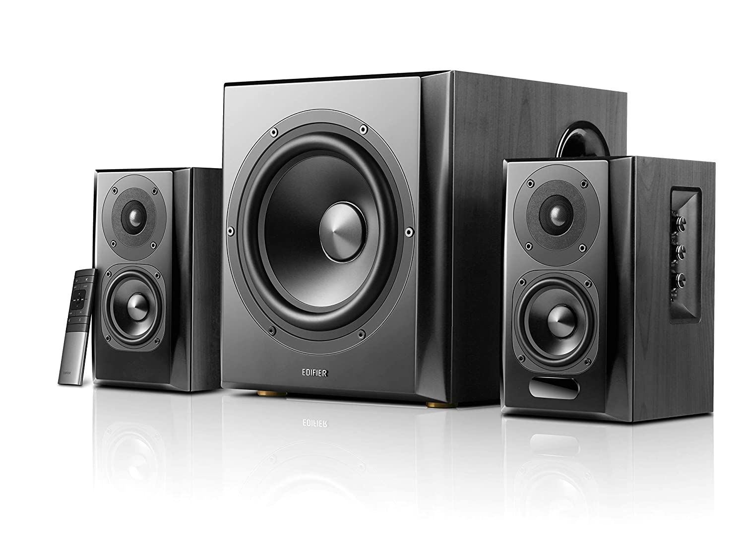 BOXE EDIFIER 2.1, RMS: 150W (2 x 25W, 2 x 15W, 1 x 70W), bluetooth telecomanda wireless, volum, bass, treble, optical, black,  S351DB-BK   (include TV 8 lei)