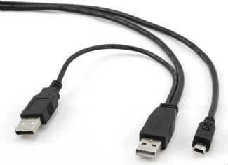 CABLU alimentare si date GEMBIRD, pt. smartphone, USB 2.0 (T) la Mini-USB 2.0 (T), 0.9m, conectori auriti, extra power socket USB 2.0 (T), negru,  CCP-USB22-AM5P-3  (include TV 0.06 lei)