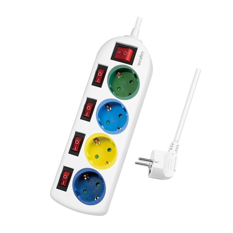 PRELUNGITOR LOGILINK, Schuko x 4, conectare prin Schuko (T), cablu 1.5 m, 16 A, protectie copii, alb/ multicolor,  LPS257  (include TV 0.75 lei)