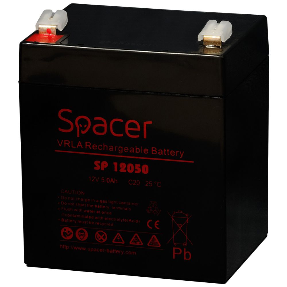 ACUMULATOR UPS SPACER 12V / 5Ah, dimensiuni: 90x70x101mm, inaltime+terminal: 107mm, terminal F1(T1),  SP-BAT-12V5AH  (include TV 0.5 lei)