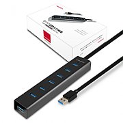 HUE-SA7BP, 7x USB3.0, Aluminiu, Charging Hub,  include adaptor alimentare, Negru