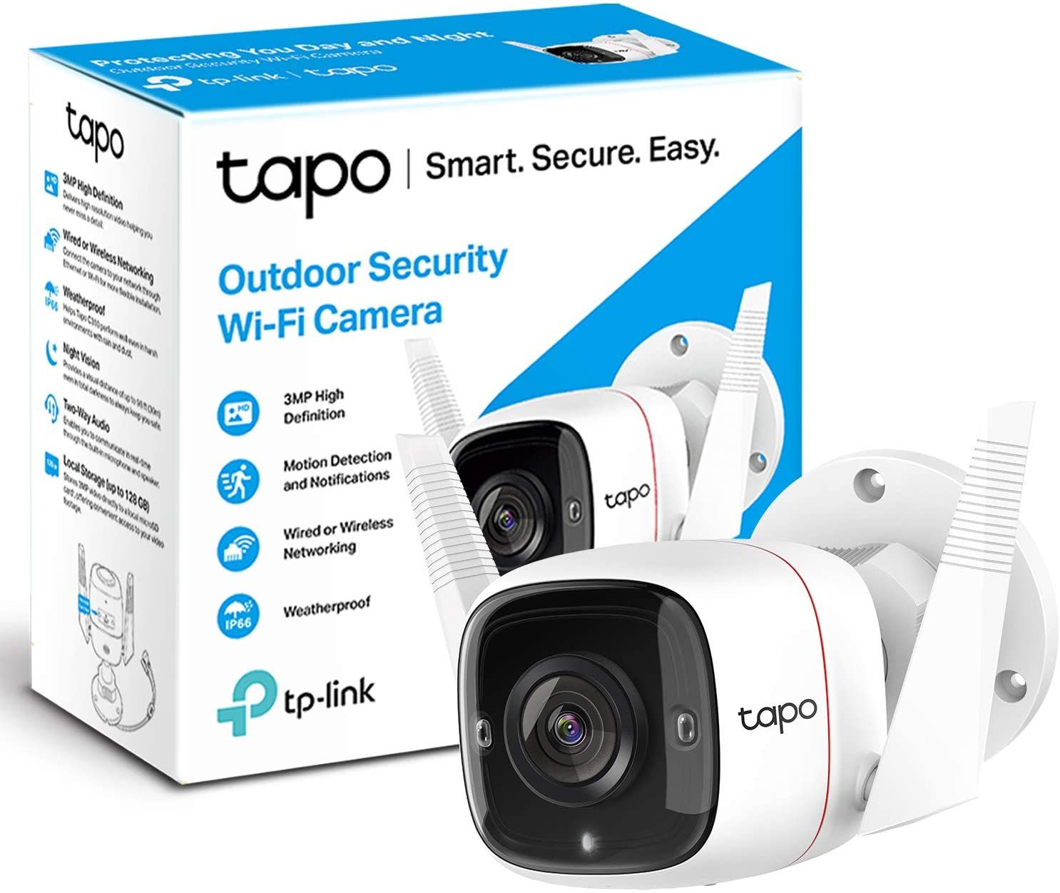 CAMERA IP Exterior TP-LINK , IP66, dist. IR 30 m, tip lentila fixa 4 mm, 3 Mpx, RJ-45 + wireless, microfon, carcasa plastic, slot SD card da,  Tapo C310  (include timbru verde 0.75 lei)