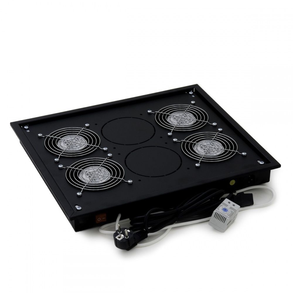 Panou ventilatie Triton pentru rack de podea 19 , 4 ventilatoare 230V/60W cu termostat, flux axial, negru
