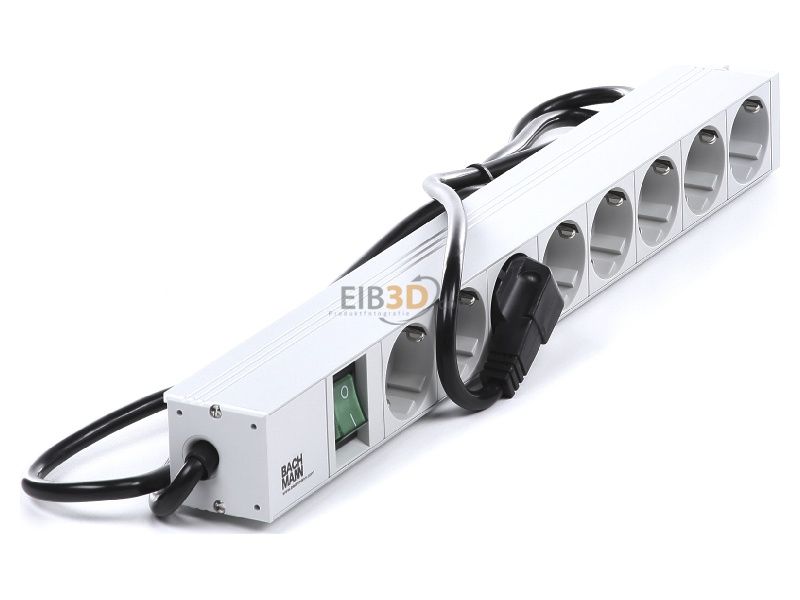Bachmann | 333.400 | PDU | Basic | 1U 16A |  Nr iesiri 8 Schuko | Intrare Schuko cablu 2 m | Intrerupator iluminat | Profil aluminiu | Alb