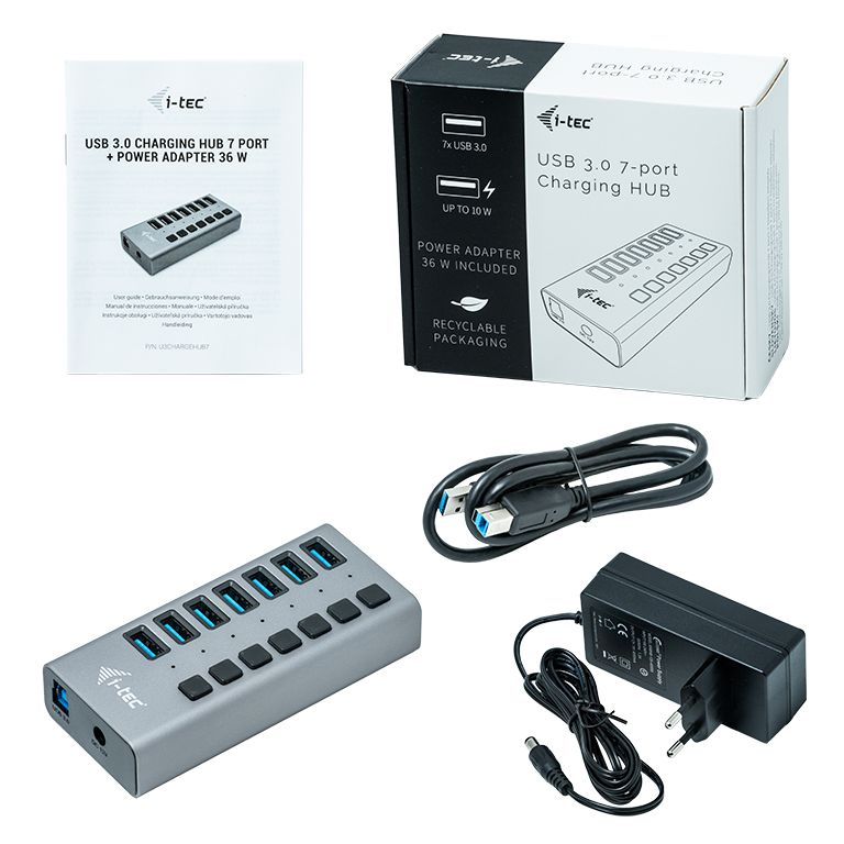 ITEC U3CHARGEHUB7 i-tec USB 3.0 Charging HUB 7port cu Adaptor de alimentare 36W 7x USB 3.0
