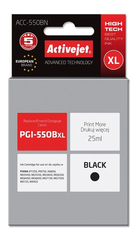 Cartus cerneala Activejet ACC-550BN ,Negru ,25 ml (compatibil cu Canon ACC-550BN)