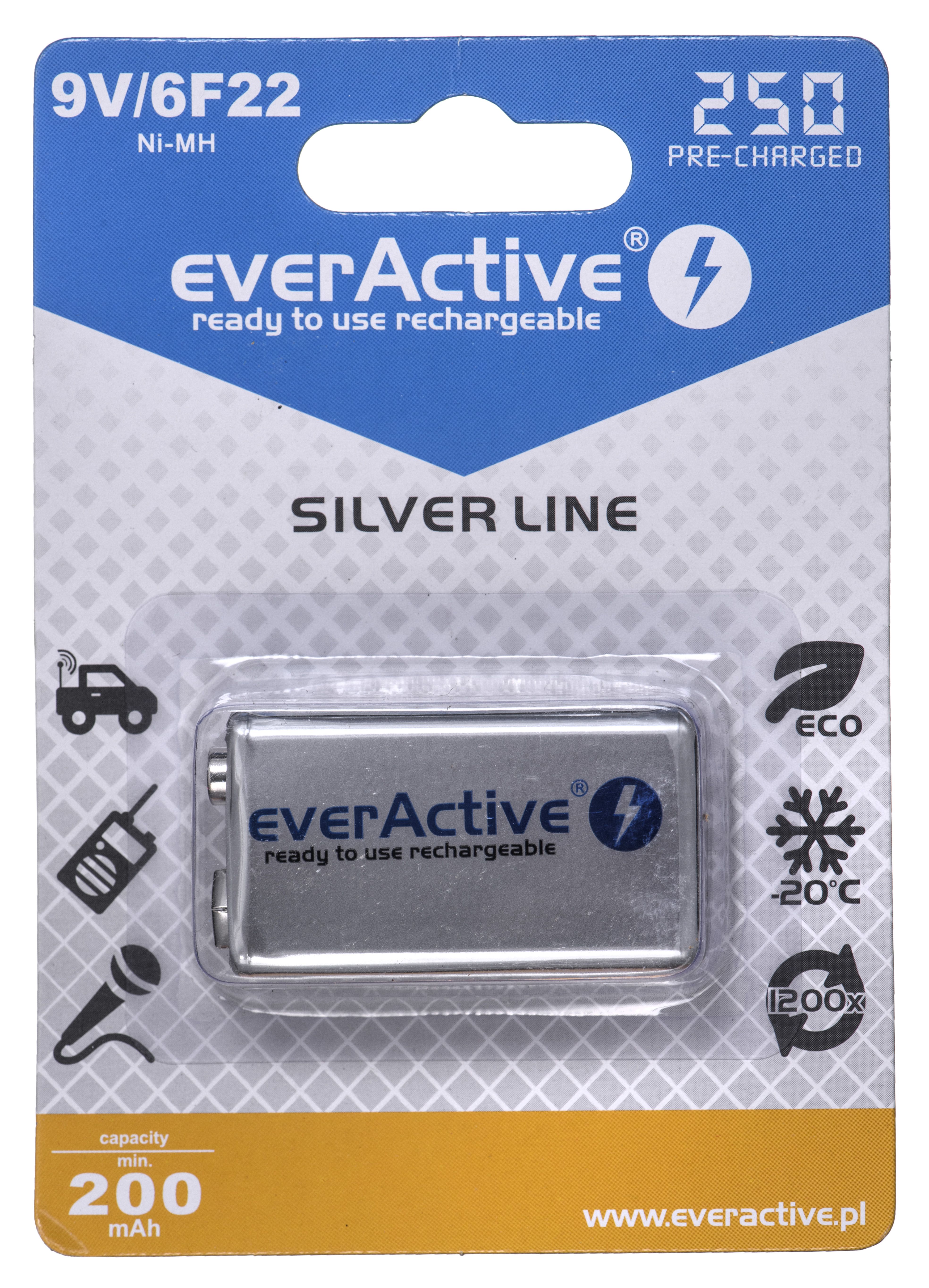 Rechargeable batteries everActive Ni-MH 6F22 9V 250 mAh Silver Line