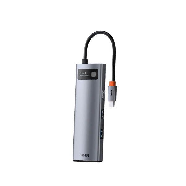 DOCKING Station Baseus Metal Gleam, conectare PC USB Type-C, USB 3.0 x 3, RJ-45 Gigabit LAN x 1, USB Type C x 1 PD 100W 5V / 9V / 14.5V / 20V 5A (Max.), HDMI x 1/4K/30Hz, LED, gri  CAHUB-CW0G  (include TV 0.15 lei)