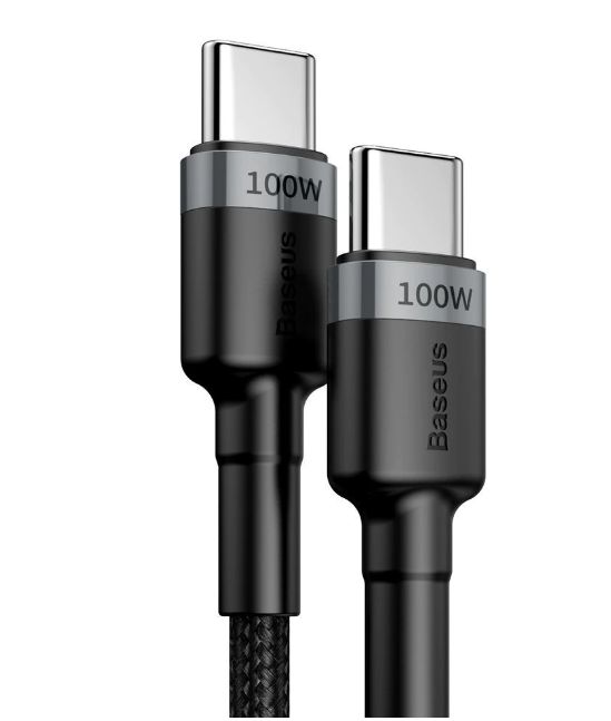 CABLU alimentare si date Baseus Cafule, Fast Charging Data Cable pt. smartphone, USB Type-C la USB Type-C PD2.0 20V/5A, brodat, 2m, gri+negru  CATKLF-ALG1  (include timbru verde 0.25 lei) - 6953156216365