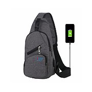 RUCSAC Sling Iggy, polyester,1 bretea, 1 compartiment principal,2 compartimente frontale, 32x16x6.9cm, mufa USB incarcare+cablu, gri,  IGSL-SLING-GY