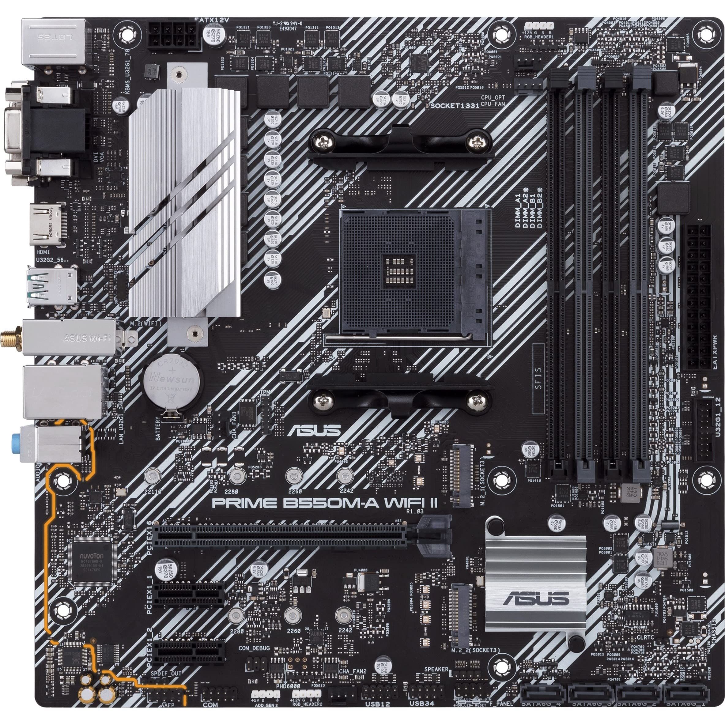 Placa de baza ASUS PRIME B550M-A WIFI II, socket AM4, 4x DDR4 UDIMM, 4x SATA, 2x NVMe, 12x USB-A, mATX