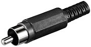 Male RCA plug, plastic, black, cable protector
Packaging: bulk 1 pc.