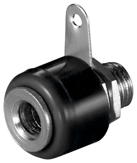 Female banana plug, 4mm, with screw, plastic, panel mountable, black
Packaging: bulk 1 pc.