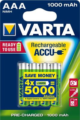 Battery Ni-MH Micro (AAA,R03) 1.2V 1000mAh 5703 Varta
- &ampquotReady to use&ampquot technology
Packaging: blister 4 pcs.