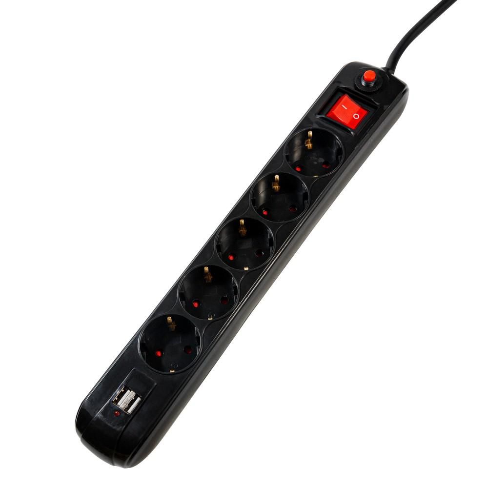 PRELUNGITOR SPACER, Schuko x 5, conectare prin Schuko (T), USB x 2, cablu 1.8 m, 16 A, max. 3500W, protectie supratensiune, negru,  PP-5-18B-USB  (include TV 0.8lei)