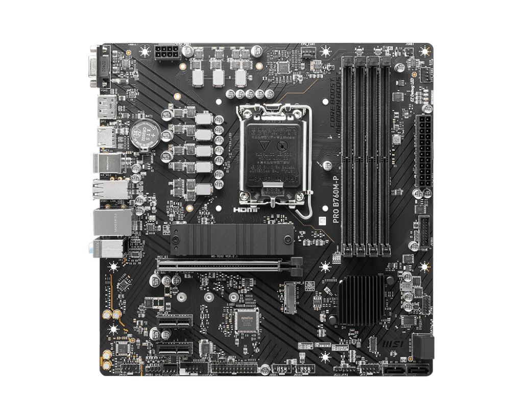 Placa de baza MSI PRO B760M-P, socket 1700, 4x DDR5 UDIMM, 4x SATA, 2x NVMe, 11x USB-A, 1x USB-C, mATX