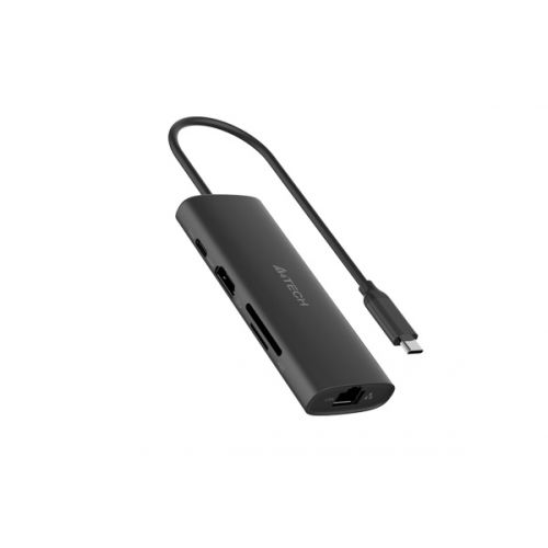 DOCKING Station A4tech universal, 8-in-1, conectare PC USB Type C, USB-C x 2, USB-A 3.0 x 1, USB-A 2.0 x 1, porturi video HDMI x 1 4K@30Hz,  LAN Gigabit, slot SD, PD  100 W, cablu 0.20m, gri,  DST-80C-GR  (timbru verde 0.18 lei)