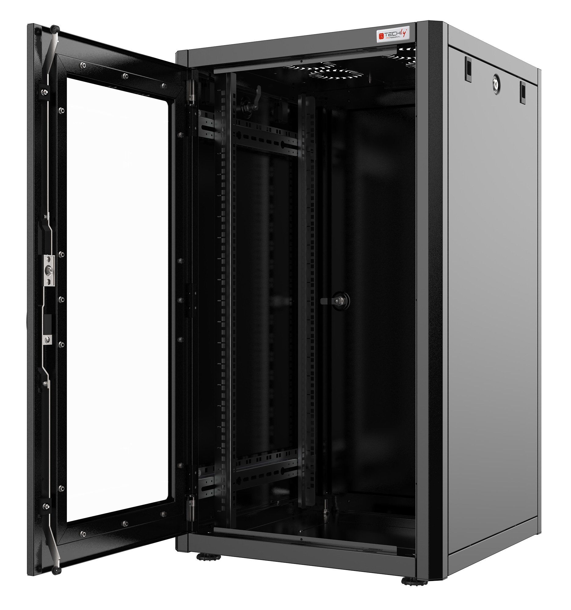 CABINET 19  SPACER    9U 500x400mm, fixare pe perete, Flatpack (dezasamblat),  Black, usa sticla cu blocare, panouri detasabile, otel 1mm, sarcina maxima 25Kg,  SPCW-9U-400-BK-02