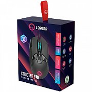 LORGAR Stricter 579, gaming mouse, 9 programmable buttons, Pixart PMW3336 sensor, DPI up to 12 000, 50 million clicks buttons lifespan, 2 switches, built-in display, 1.8m USB soft silicone cable, Matt UV coating with glossy parts and RGB lights with 4 LED flowing modes, size: 131*72*41mm, 0.127kg, black