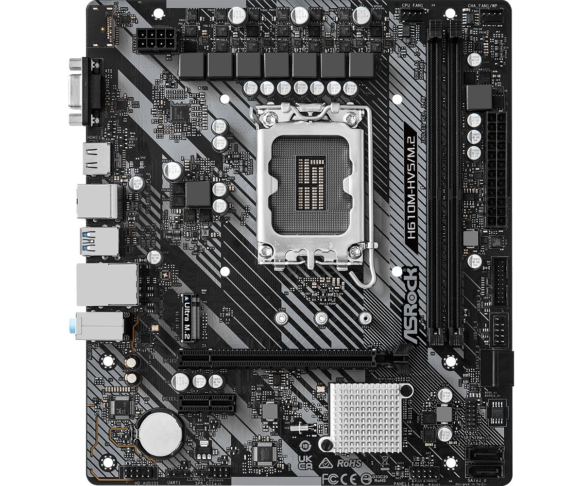 Placa de baza ASRock H610M-HVS/M.2 R2.0, socket 1700, 2x DDR4 UDIMM, 4x SATA, 1x NVMe, 10x USB-A, mATX