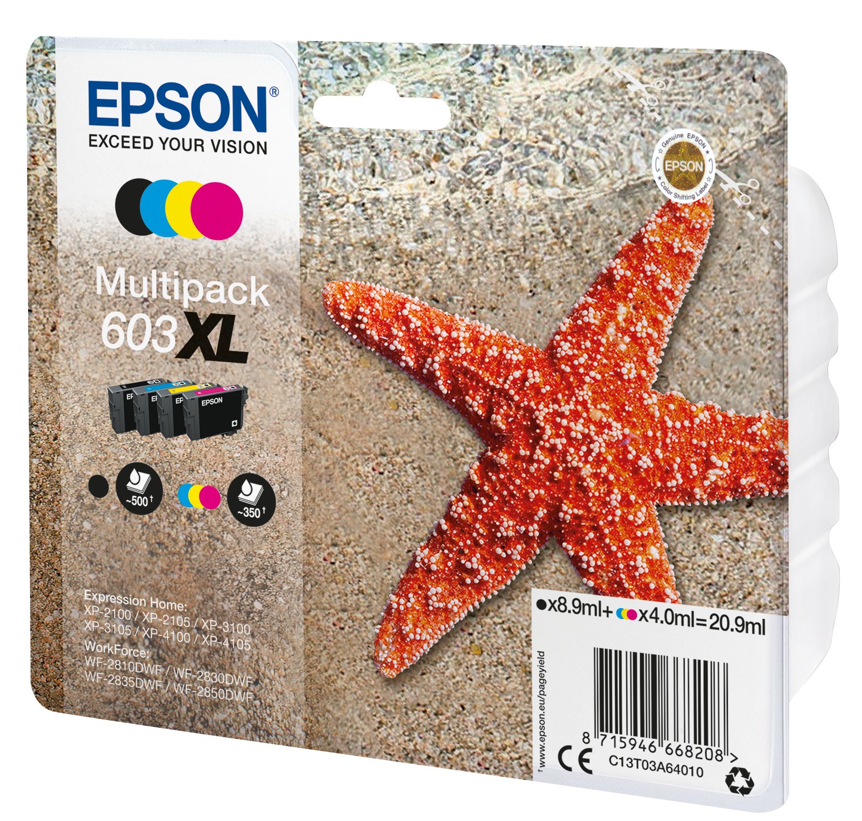 Cartus cerneala Epson C13T03A64010 ,Black/tri-color ,1 x 8.9 ml + 4 x 4  ml ,Original (603XL)