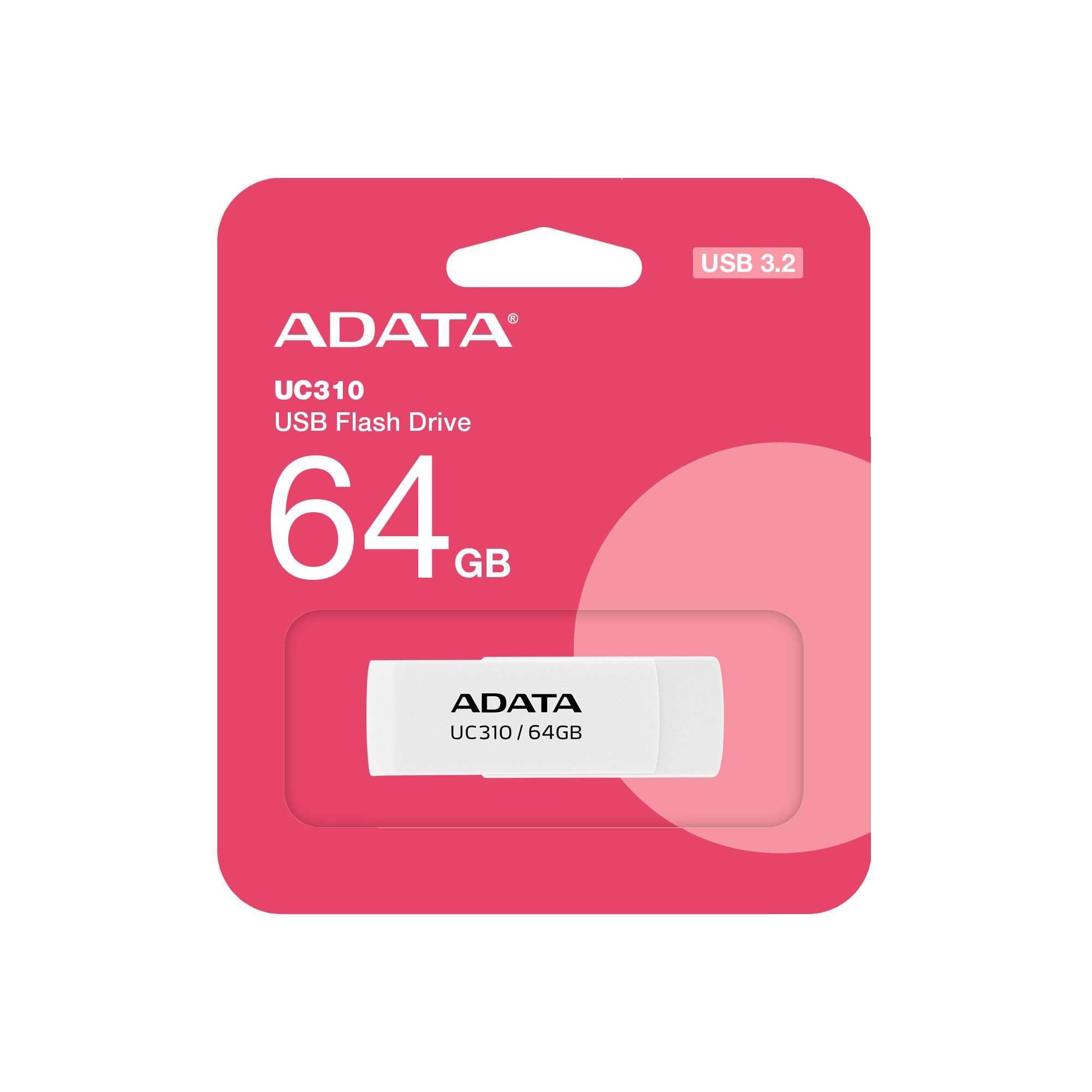 MEMORIE USB 3.2 ADATA 64 GB, protectie slide laterala, carcasa plastic, alb,  UC310-64G-RWH  (timbru verde 0.03 lei)