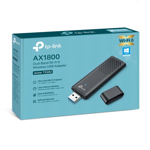 TP-Link ARCHER TX20U Adaptor USB Wireless AX1800 cu două antene High- Gain, Dimesnsiuni 84 × 156.3 × 19.2 mm, Standarde Wireless: IEEE 802.11a/b/g/n/ac/ax, Rada semnal: 2.4 GHz: 574Mbps, 5 GHz: 1201Mbps, Securitate Wireless: WEP, WPA/WPA2/WPA3, WPA-PSK/WPA2-PSK, Cablu USB 3.0 de 1 metru