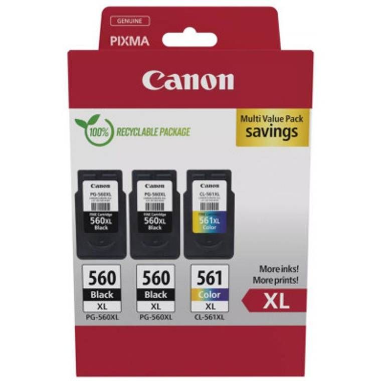 Cartus cerneala Canon 3712C009 ,Black/tri-color ,1 x 400 pagini + 3 x 300 pagini ,Original (PG-560XLX2/CL-561XL)