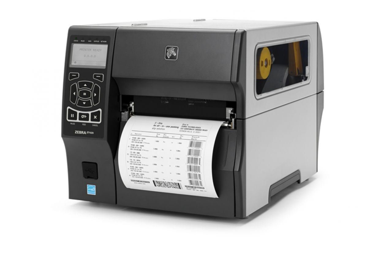 TT Printer ZT421 6 , 300 dpi, Euro and UK Cord, Serial, USB, 10/100 Ethernet, Bluetooth 4.1/MFi, USB Host, Cutter w/ Catch Tray, EZPL