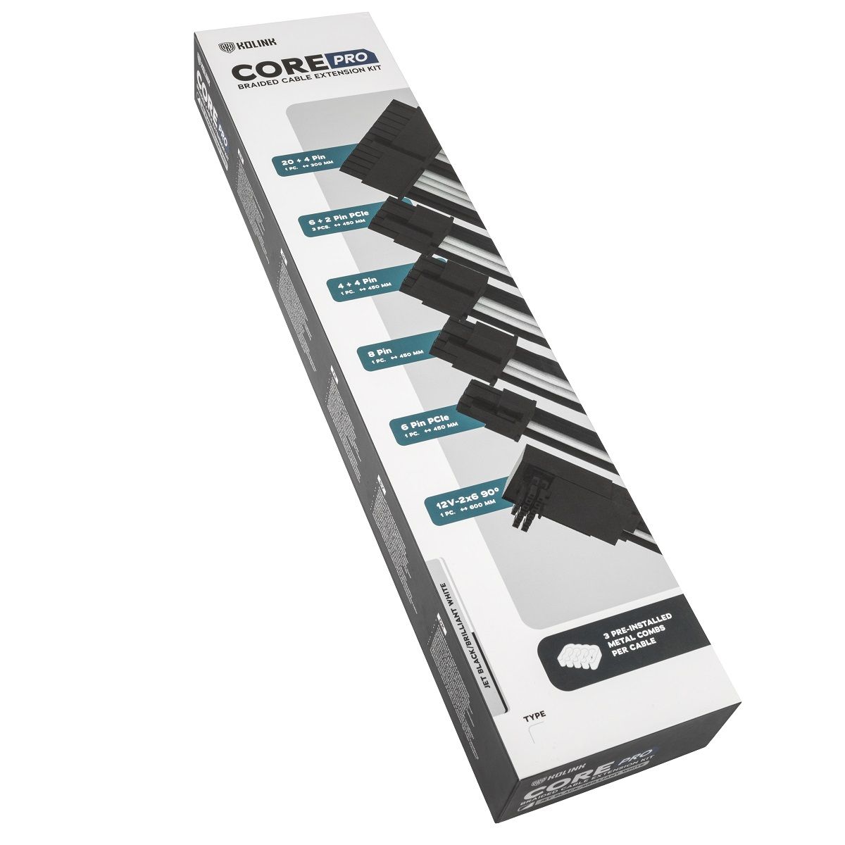 Kolink Core Pro Braided Cable Extension Kit 12V-2x6 Type 1 - Jet Black/Gunmetal Grey