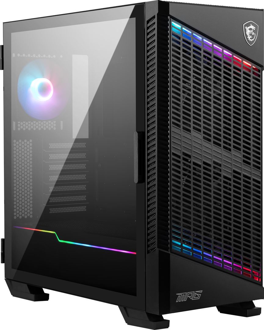 MSI MPG VELOX 100P AIRFLOW Mid Tower Gaming Computer Case 'Black  3x 120mm Fan + 1x 120mm ARGB Fan  ARGB light strip  USB Type-C  1x Tempered Glass  Center  E-ATX  ATX  mATX  mini-ITX'
