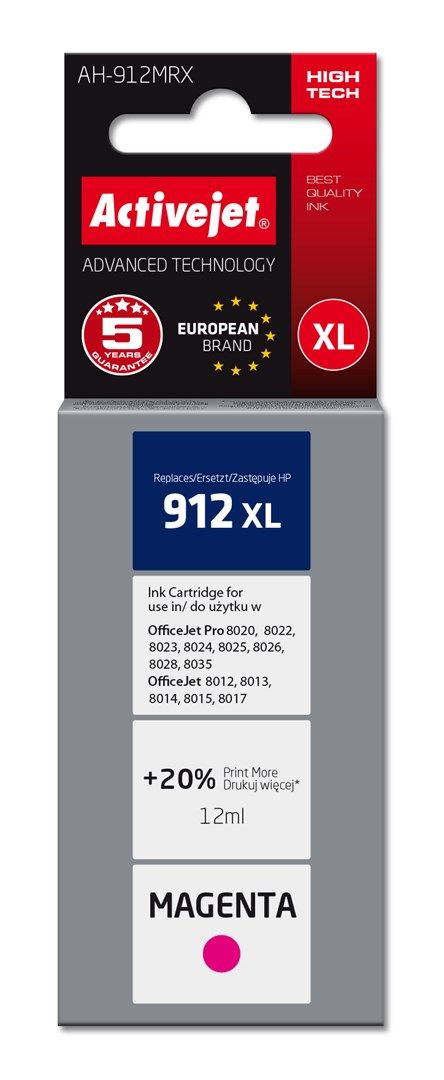 Cartus cerneala Activejet AH-912MRX ,Magenta ,12 ml (compatibil cu HP 912XL)