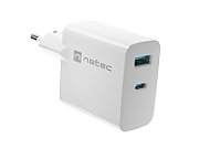 NATEC RIBERA GAN CHARGER 1X USB-A + 1X USB-C 45W WHITE