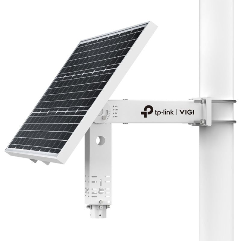 Sistem de alimentare TP-Link cu panou fotovoltaic de 90W și acumulator litiu 20.8Ah/10.8V, Unghi ajustabil  (5°/15°/25°/35°/45°/55°), interfata 1× Port RJ45 10/100 Mbps, 1× Conector Panou fotovoltaic, 3× Conectori DC 5.5mm (#1, #2: 9V-12.6 VDC/2A, #3: 12 VDC/2A)