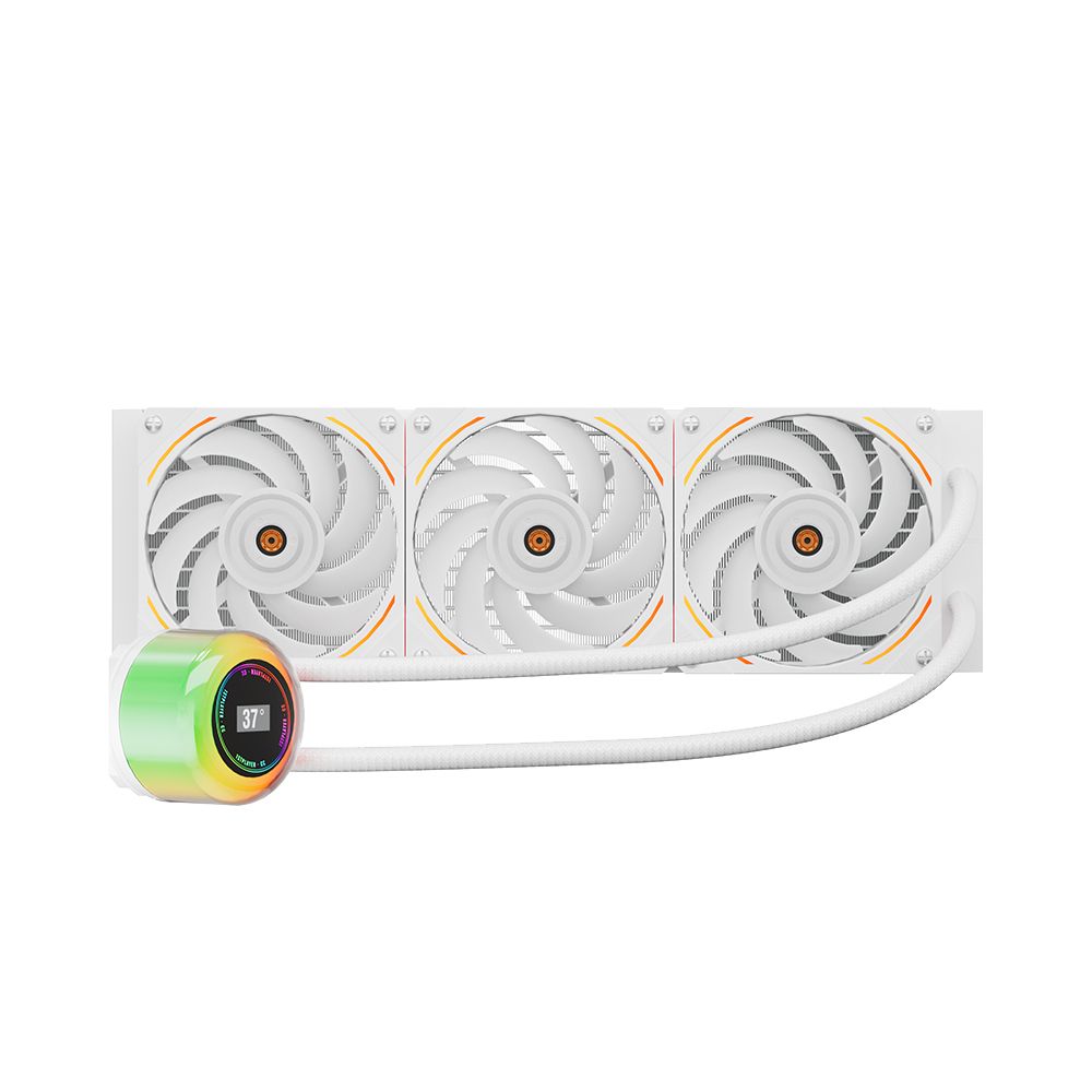 Cooler Procesor 1STPLAYER THUNDERSTORM CC 360 ALB, marime radiator 397mm, 3 ventilatoare ARGB, Viteza ventilatoare 800-2000 RPM +/- 10%, Viteza pompa: 2500 +/- 10%, Suport AMD: AM5/AM4/AM3/AM2/FM1/FM2/FM3, suport INTEL: LGA1700/115x/1366/2011, Airflow: 71.18 CFM, Nivel de zgomot pompa: 30 dBA, Nivel
