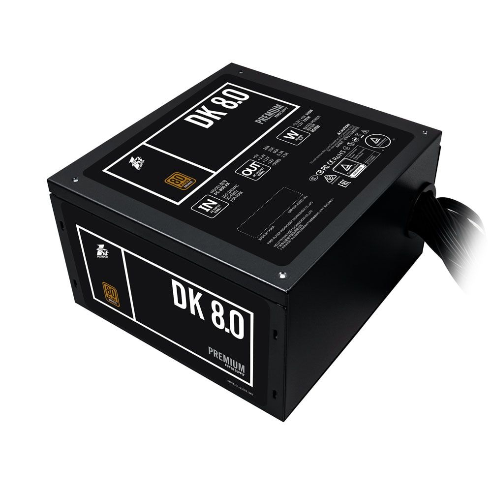 SURSA 1STPLAYER DK PREMIUM 800W 80 PLUS BRONZE non modulara, eficienta 87%, Active PFC, Protectii: UVP, OVP, OPP, SCP, lightning protection