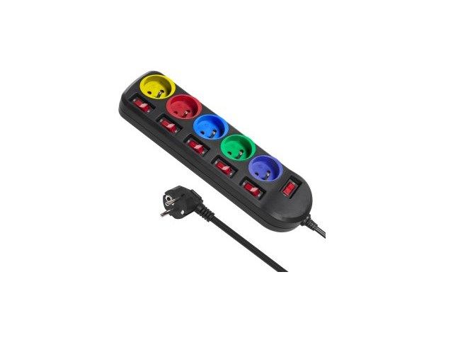Maclean MCE204M power extension 1.5 m 5 AC outlet(s) Indoor Black  Multicolour