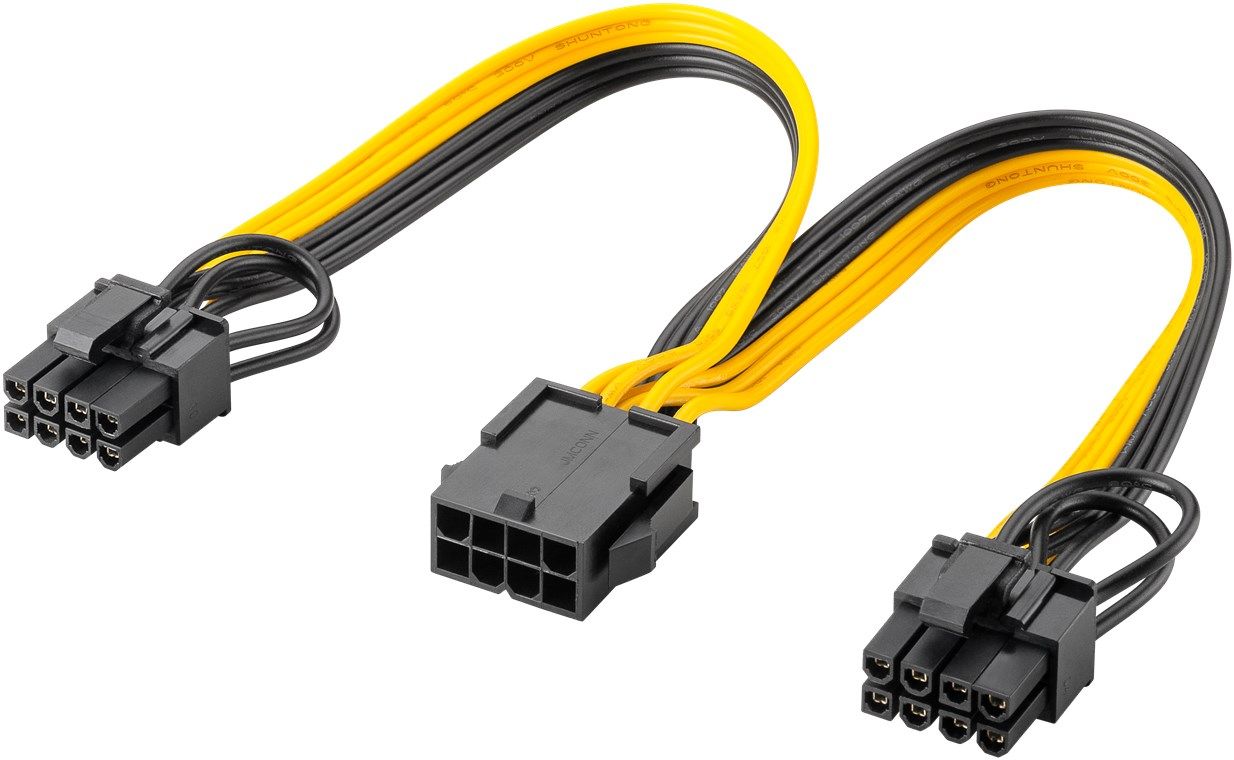 Cablu alimentare PCI Express 8 pini mama la 2x 6+2 pini tata 23cm + 23cm
- 1x mufă conector cu 8 pini pentru unități de alimentare &ampicircn format ATX, 2x conectori cu 6+2 pini pentru plăcile grafice PCI Express
- cablul PCIe este conectat la GPU prin 6 sau 8 pini per mufă, după cum este necesar
- compatibil cu producătorii actuali precum Corsair, be quiet!, AMD, ASUS, Gigabyte, MSI, Nvidia sau Sapphire
- Notă: Splitter-ul nu este potrivit pentru alimentarea plăcilor de bază
Ambalare: vrac 1 buc.