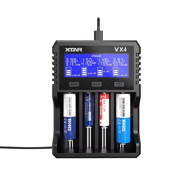 Charger Li-Ion/Ni-MH/Ni-Cd/LiFePO4

Power Input:
- PD2.0(12V 1.67A) Recommend
- QC3.0(9V 2A)/5V 2A

3.6V/3.7V Li-Ion:

10440/14500/14650/16340/17335/17500/17670/18350/18490/18500/18650/18700/20700/21700/22650/25500/26650/32650
Constant Charging Current: 3Ax1 / 2Ax2 / 1Ax4 / 0.5Ax4 / 0.25Ax4
Charging Cutoff Voltage:4.20&ampplusmn0.05V
Charging Cutoff Current: &ample150mA

1.5V Li-ion AAA/AA

Constant Charging Current: 0.5Ax4
Charging Cutoff Voltage: N/A
Charging Cutoff Current: &ample150mA

1.2V Ni-MH AAA/AA/A/SC/C/D

Constant Charging Current: 0.5Ax4
Charging Cutoff Voltage: 1.45&ampplusmn0.1V
Charging Cutoff Current: &ample150mA

3.2V LiFePO4:

10440/14500/14650/16340/17335/17500/17670/18350/18490/18500/18650 /18700/20700/21700/22650/25500/26650/32650
Constant Charging Current: 3Ax1 / 2Ax2 / 1Ax4 / 0.5Ax4 / 0.25Ax4
Charging Cutoff Voltage: 3.65&ampplusmn0.05V
Charging Cutoff Current: &ample150mA

Safety Features:
Intelligent detection, Reverse polarity protection, Over-Current protection, Over-Voltage protection, Over-Charge protection, Short-Circuit protection, Auto-Stop after full charge, Soft start

Product Advantage

&ampbull The first capacity tester for rechargeable 1.5V Li-ion batteries.
&ampbull Compatible with 3.6/3.7V Li-ion, 1.5V Li-ion, 1.2V Ni-MH and 3.2V LiFePO4 batteries.
&ampbull High precision capacity test to distinguish overrated batteries.
&ampbull Smart battery recognition prevents mis-charging.
&ampbull Intelligent optimal charging strategy matching.
&ampbull Manual current selection function to meet different needs.
&ampbull Higher recovery success rate for over-discharged batteries.
&ampbull LCD screen displays real-time charging status.
&ampbull Built-in multiple protections for charging safety.

Tips:

1) Please use only compatible batteries to avoid damaging both the battery and the charger.
2) For the best charging experience, it is recommended to use an adaptor with the 12V 1.67A PD protocol. If the
input power is insufficient, the charger will adjust charging current correspondingly.
3) Please choose the correct charging mode based on the battery type.
4) When the LCD screen displays &ampquotErr&ampquot, please promptly remove the battery.
5) It is recommended to remove the battery after it is fully charged.

Packaging: box 1 pc.