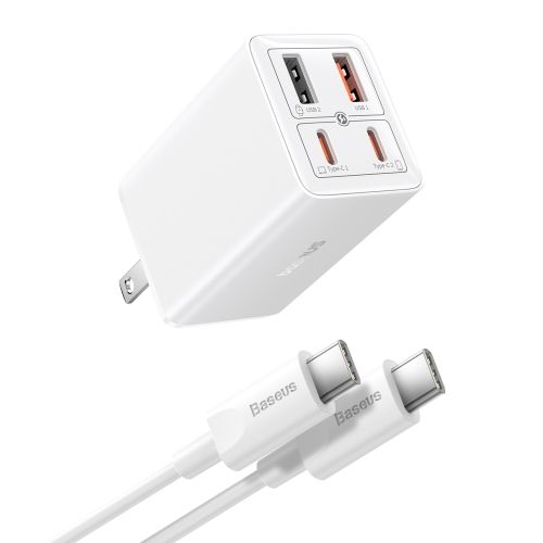 INCARCATOR RETEA Baseus GaN6 Pro, Quick Charge 65W, 2 x USB Type-C Output 5V/3A, 2 x USB (include cablu USB Type-C la USB Type-C de 100W), alb  P10162701213-00  (timbru verde 0.18 lei)-6932172644437