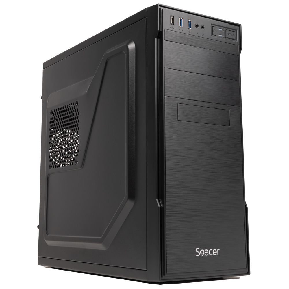 CARCASA SPACER - office, Middle Tower, ATX,  APOLLO , 500 (250W for 500 Desktop PC), USB 3.0 x 2, USB Type C x 1, HD Audio, black,  SPCS-OC-APOLLO-250W  (timbru verde 0.8 lei)