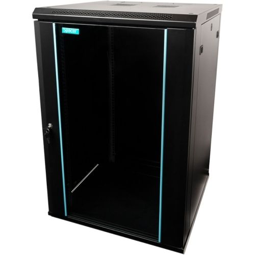 CABINET 19  SPACER  22U 600x1000mm, de podea, Flatpack (dezasamblat),  Black, usa sticla cu blocare, panouri laterale detasabile, otel 2mm, sarcina maxima 1000Kg,  SPCN-22U-1000-BK-03