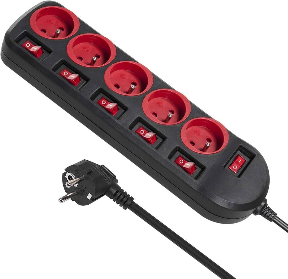 Maclean power strip  5 socket extension cable  with switches  250VAC/10A  1.5m  MCE204 M/W