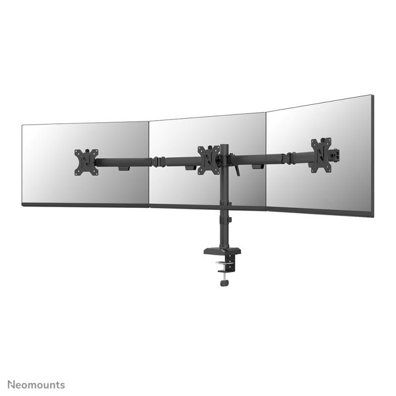 Brat triplu Neomounts DS60-600BL3 pentru display-uri cu diagonale 17 -27 , sistem de prindere VESA 75x75~100x100, greutate maxima suportata 6 - per ecrankg, full motion, tilt +45°, swivel 90°, rotate 180°, distanta fata de perete 137-601mm culoare negru. Garantie 5 ani