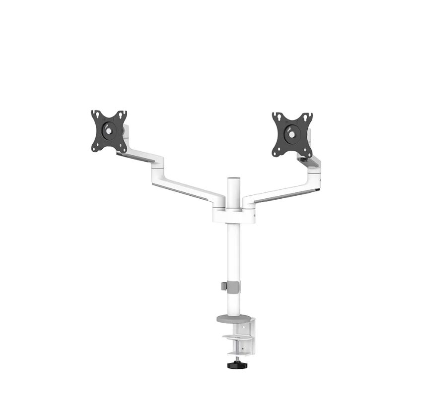 Brat dublu monitor Neomounts DS60-425WH2 pentru display-uri cu diagonale 17 -27 , sistem de prindere VESA 75x75~100x100, greutate maxima suportata 8 - per ecrankg, tilt +90°, -30°, swivel +90°, -90°, rotate +360°, distanta fata de perete 128-460mm inaltime reglabila manual 295-607mm culoare alb