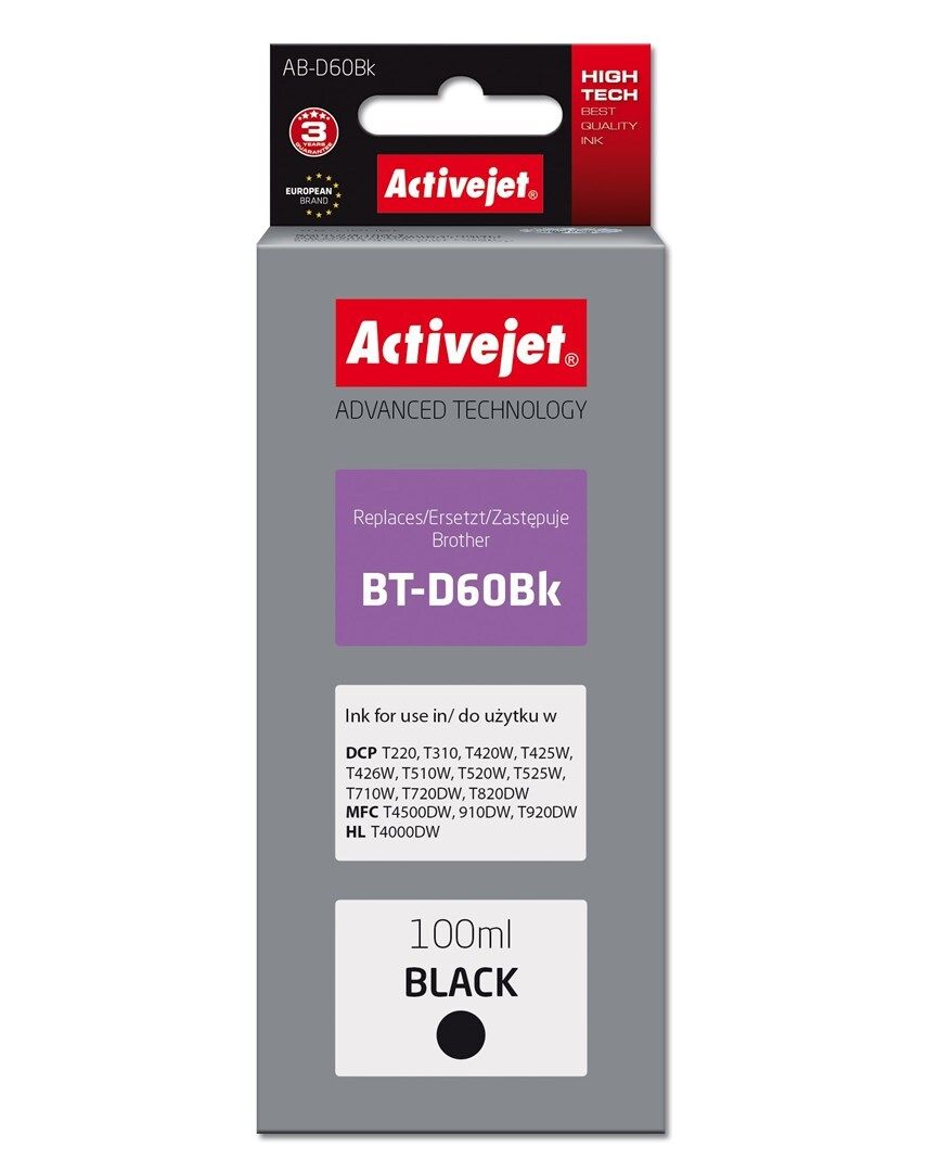 Cartus cerneala Activejet AB-D60BK ,Negru ,100 ml (compatibil cu Brother AB-D60BK)