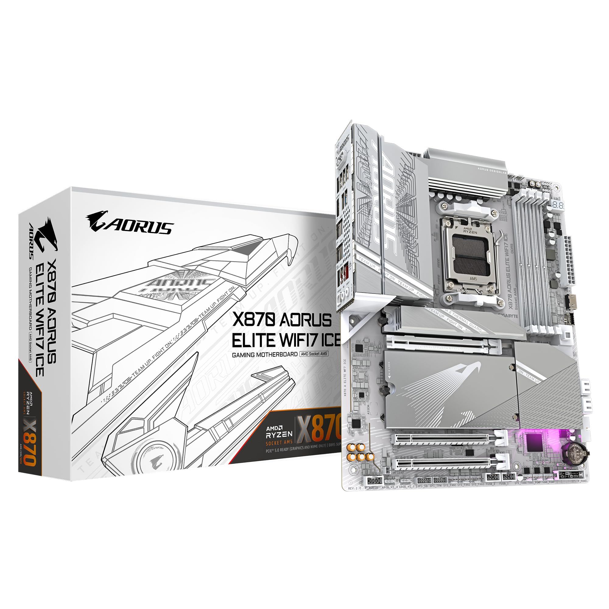 Placa de Baza GIGABYTE X870E AORUS ELITE WIFI7 ICE AM5, 4x DDR5, 2x USB4 1x HDMI 1x front HDMI, 1x PCIE 5.0 x16 1x PCIE 4.0 x16 1x PCIE 3.0 x16, 4x M.2, 4x SATA 6GB/s, ATX