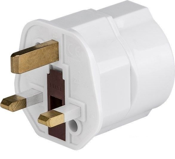 Adapter CEE 7/3 Schuko female to UK 3-pin male socket (Type G, BS 1363) with grounding
- for trips to England, Ireland
- It does not convert voltage or frequency!
- Maximum current: 13A
Packaging: bulk 1 pc.