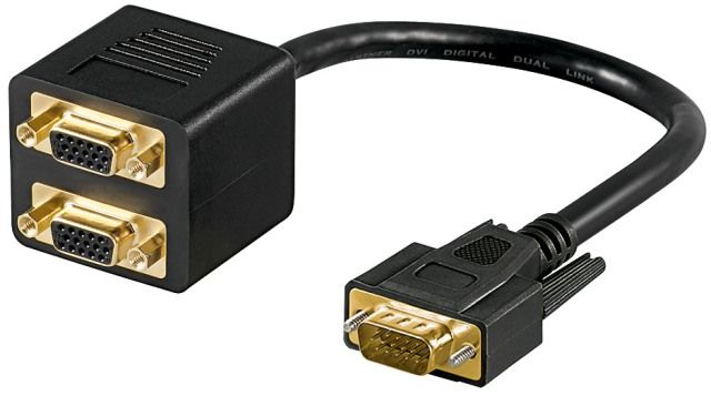 Adapter with cable VGA (SVGA) male to 2 x VGA (SVGA) female, gold-plated contacts
- cable length: 24cm
- total length: 35cm
Packaging: bulk 1 pc.