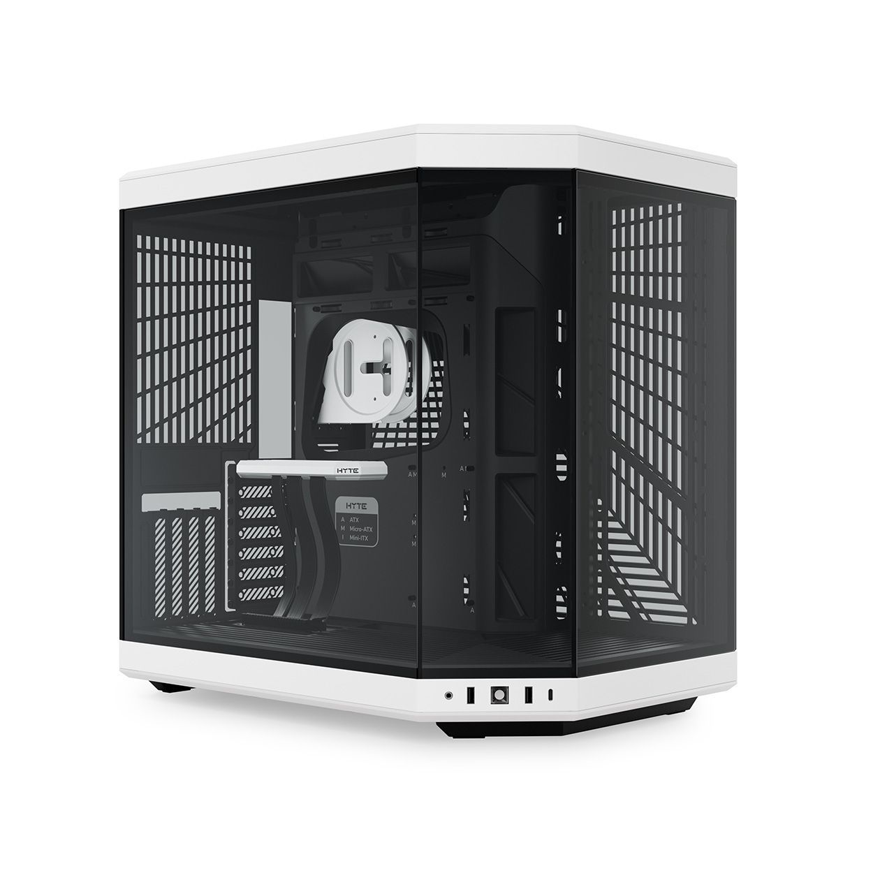 Y70, Dual Chamber, Mid-Tower, ATX, Sticla Securizata lateral/fata, riser PCIe inclus, Negru/Alb